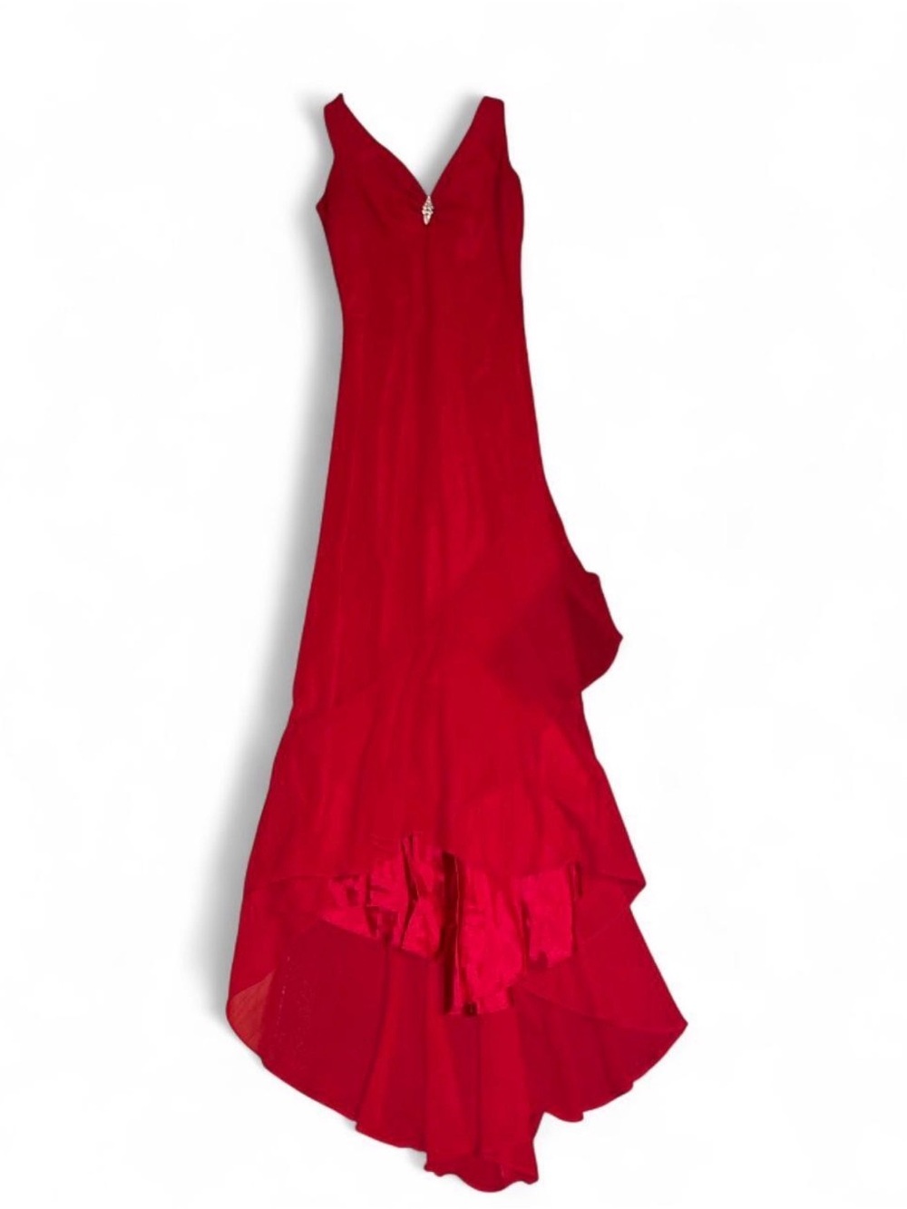 Vintage Red V-Neck High-Low Evening Dress
